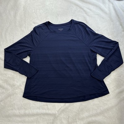 Athleta Pacifica Illume UPF Relaxed Top Navy Micro Stripe Size 1X 