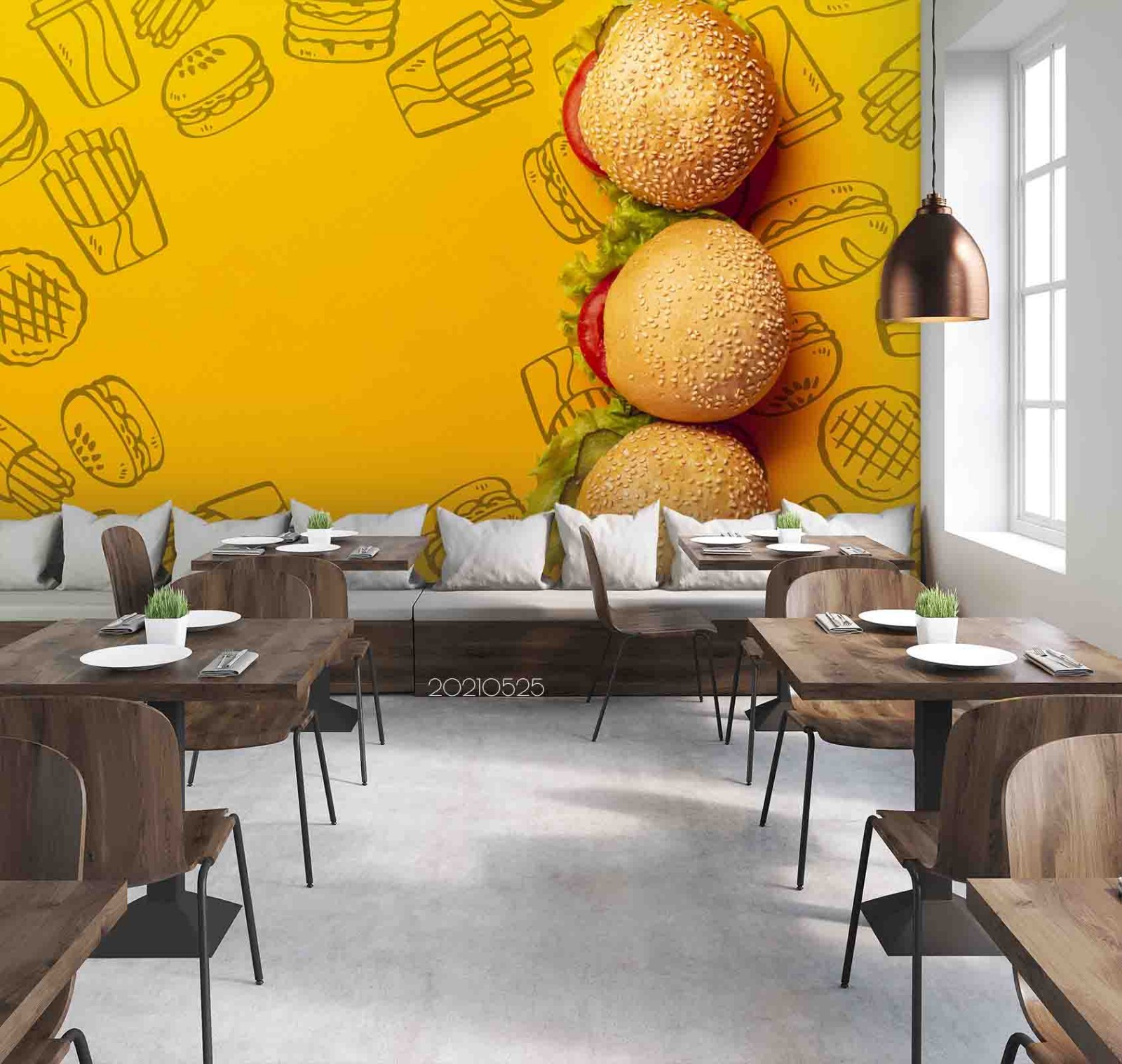 3D Hamburger Fast Food Wall Murals Wallpaper Murals Wall Sticker