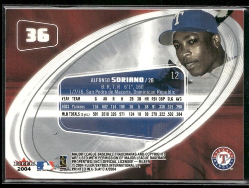 2004 Fleer E-X Alfonso Soriano #36 Texas Rangers - Picture 2 of 2