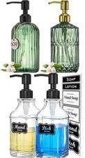 JASAI 18Oz Green Glass Soap Dispenser with Gold Rust Proof Pump, Refillable Kitc