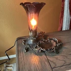 Vintage Tiffany Style Tulip Lamp With Jewelry Side Dish Purple Shade