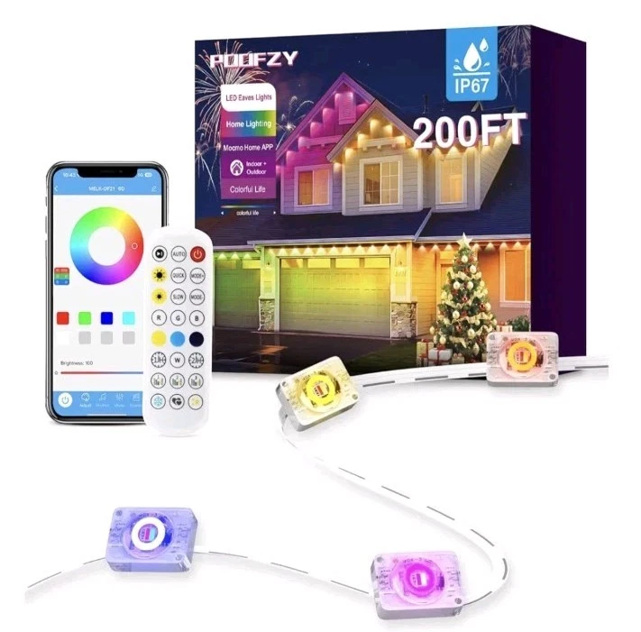 POOFZY Permanent Outdoor Lights for House, 200ft RGB+IC Smart Outdoor Decor