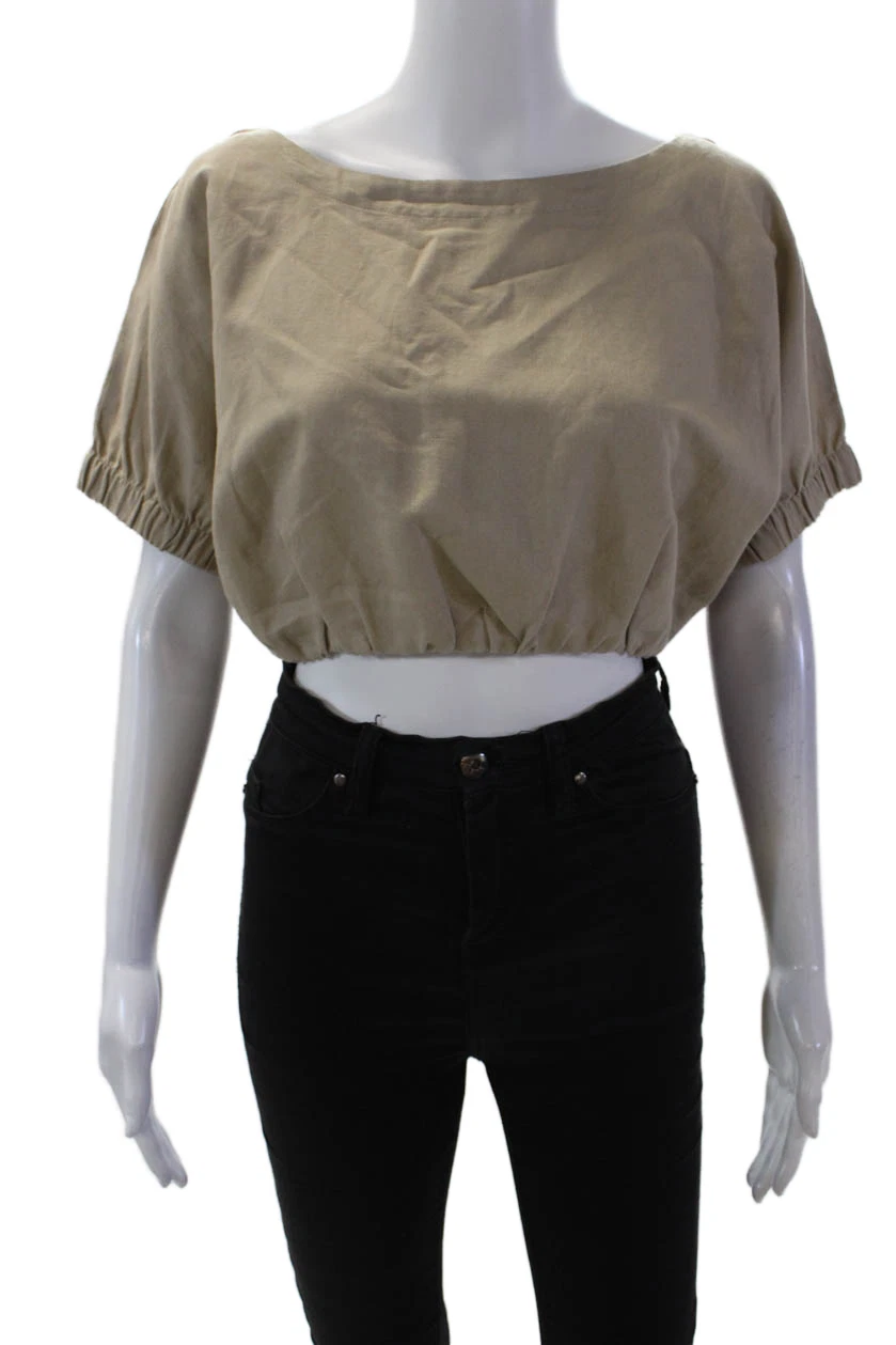 Zara Womens Cotton Linen Crew Neck Short Sleeve Cropped Top Khaki Size Small
Opens in a new window o