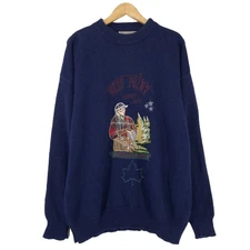 Vintage Cosby Sweater Abstract 90s Men Blue Casual Wool Il8 Size L