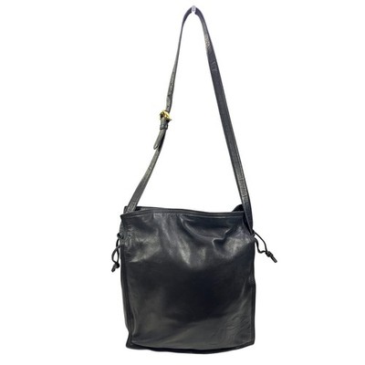 Loewe Anagram Black Leather Shoulder Bag Adjustable Strap Side Drawstring Spain