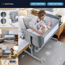 3-in-1 Baby Bassinet Bedside Sleeper, Adjustable Portable Crib with Wheels, Trav