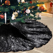 Poise3EHome 70" Black Christmas Tree Skirt Sparkle Sequin Xmas Holiday Decor