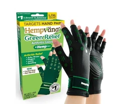 Hempvana Green Relief Arthritis Gloves S/M Comfort Strap Non-Slip Compression