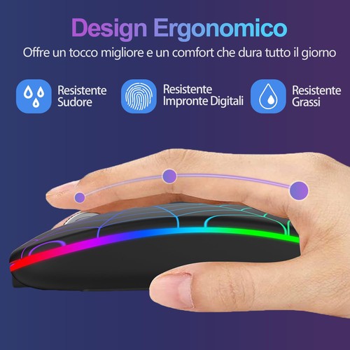 Mouse Wireless Ricaricabile con Convertitore USB e Tipo C RGB a 7 Colori - Foto 11 di 24