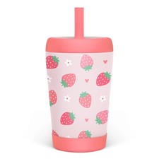 Stainless Steel Sippy Cup, 12oz with Straw, Durable Tumbler for School , Pink