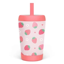 Stainless Steel Sippy Cup, 12oz with Straw, Durable Tumbler for School , Pink