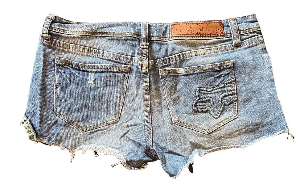 FOX Racing Stretch Denim Women’s Jean Dungaree Shortie Shorts Size 7/28 - Image 2 of 4