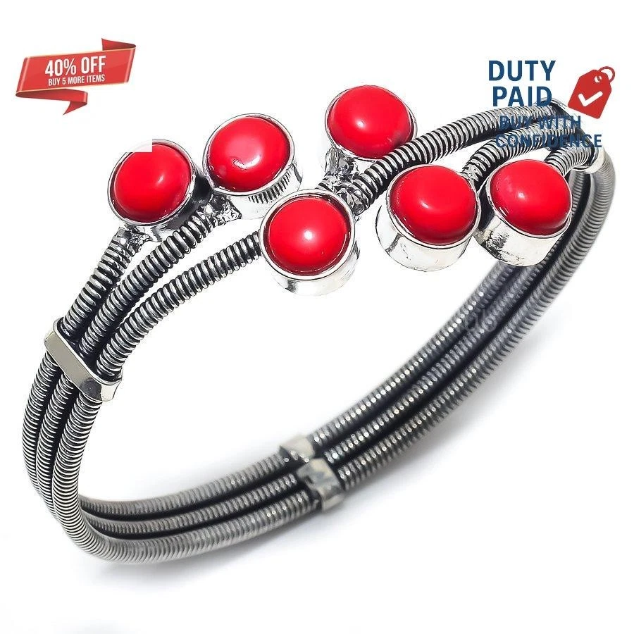 Oferta de Día de Acción de Gracias Genuino Coral Raíz Chakra Brazalete Joyería Plata de Ley Foto 3 de 4