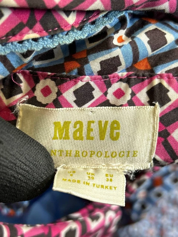 Maeve Shirt Dress Womens 6 Blue Pink Cotton Blouson - Image 3 of 4