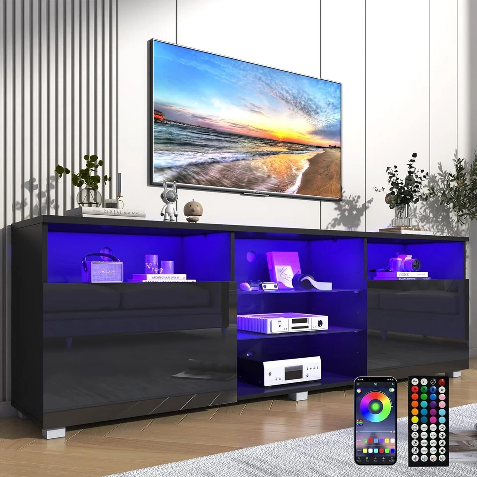 Mesa consola multimedia centro de entretenimiento LED brillante con soporte de TV para hasta 55''-85' Foto 3 de 4