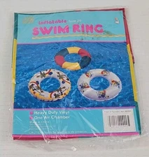 Vintage Inflatable 20” Swim Ring - Pink Green Yellow - NOS