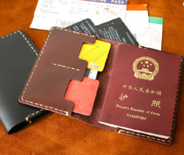 Cow Leather Passport Holder Bifold Wallet Card Pouch Brown 128-image