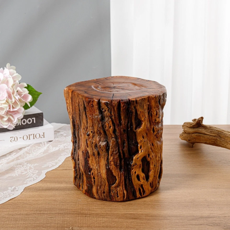 Taburete de tocón de tronco de árbol natural con borde vivo madera maciza soporte para plantas mesa de acento Foto 2 de 4