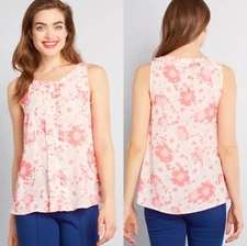 ModCloth Small S Cream Pink Floral Ruffle Bit Of Frill Sleeveless Top Blouse