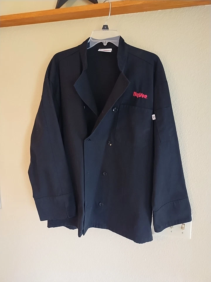 Black HY-VEE Chef Coat GROCERY FOOD STORE Catering Large Button Down Jacket - Image 2 of 4