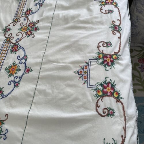Vintage Tablecloth & Napkins Italy Hand made Cross Stitch Floral Multicolored - Picture 5 of 24