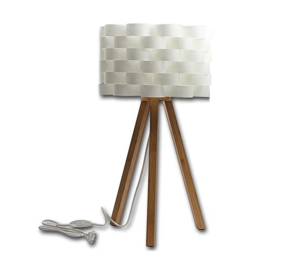 Holzlampe Tischleuchte Nachttisch Lampe Schreibtischlampe Holz Lampenschirm weiß - Bild 3 von 4