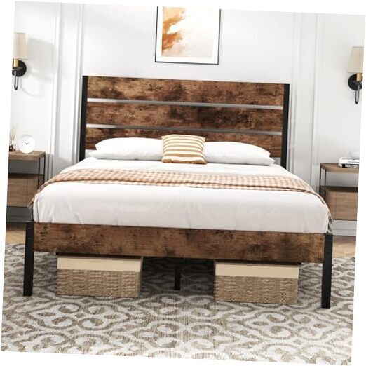 14 Inch Metal Full Size Platform Bed Frame with Headboard and Footboard,