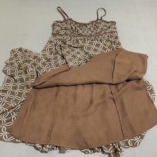 Vtg Woman’s Babydoll Dress 8 Silk Geometric Brown Y2K Boho Ballet Core Layers