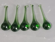 Set Of 5 Green 3'' Teardrop Glass Prisms