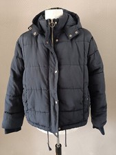 Golddigga Ladies Puffer Jacket Navy Full Zip Hooded Elasticated Cuffs Size Uk 16