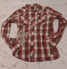 Tin Haul Pearl Snap Plaid Long Sleeve Button Up Shirt Raised Accents Size Medium