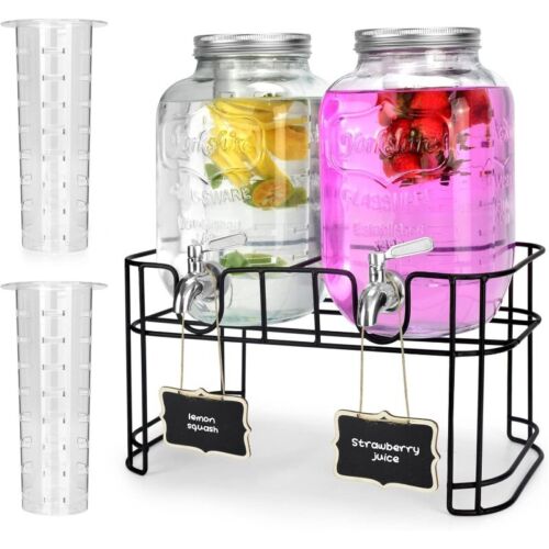 1 Gallon Glass Drink Dispensers Beverage Dispenser with Stand and Spigot New