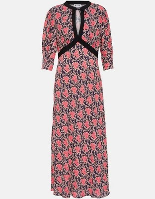 Rixo Petra Rennie Rose Schlüsselloch Satin Krepp Midikleid UK 10 Größe Small
