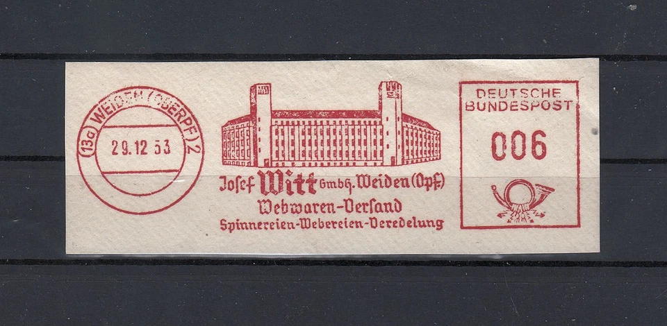 ZB37 Weiden 13a seltener Absenderfreistempel von 1953 Firma Witt - Bild 1 von 1