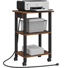 3-Tier Rolling Printer Stand with Power Outlets USB Ports, Mobile Cart