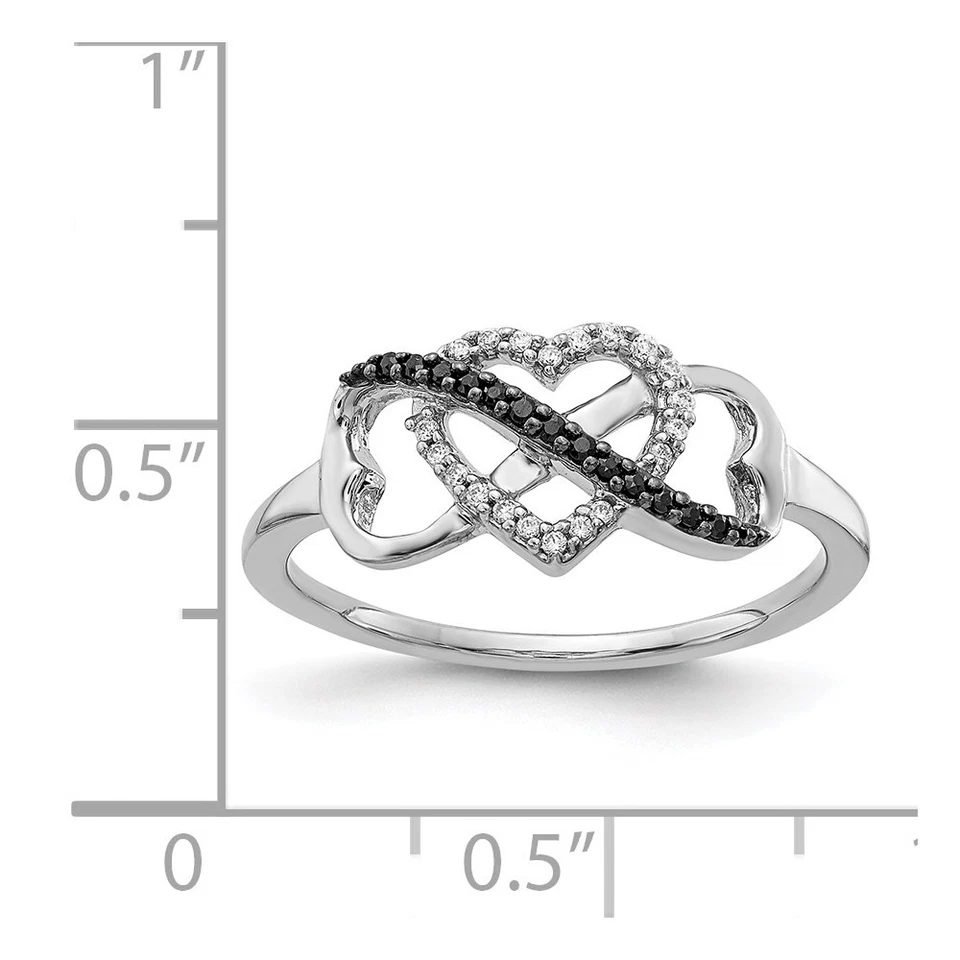 14k White Gold Black and White Diamond Infinity and Heart Ring Sz 7 - Image 3 of 4