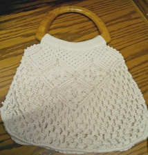 Mister Ernest Handbag Purse MCM 10"x12" Double Wooden Handles Knit-Lined  1035