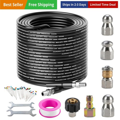 #ad #ad Pressure Washer Sewer Jetter Kit 100Ft 1 4 Inch NPT Hose Nozzles and Adapter $88.99
