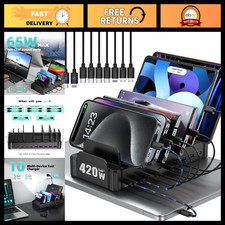 10-Port 420W Fast USB Charging Station for Multiple Devices - High-Speed, Compac