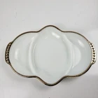 Anchor Hocking Fire-King Milk Glass Relish Tray Gold Rim Divided Serving Dish