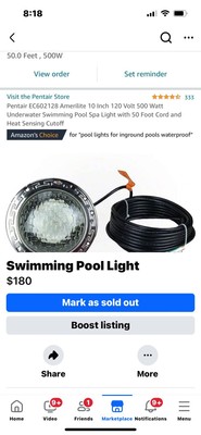 SH101300 100FT 120V LED Pool Light (White), 10 Inch Pool Light Bulb for Inground