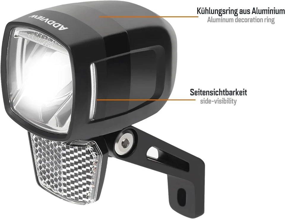Fahrradlicht Dynamo 80 Lux LED Frontlich mit Reflektor Frontlampe Scheinwerfer - Bild 3 von 4