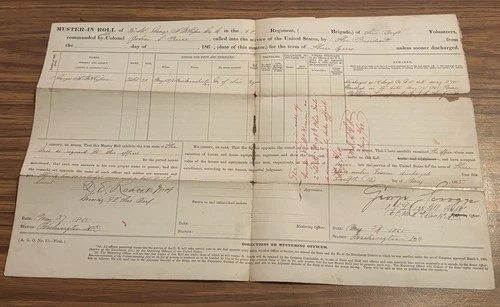 Original 1865 Civil War Muster-In Roll And Proof Of Disability Documents
