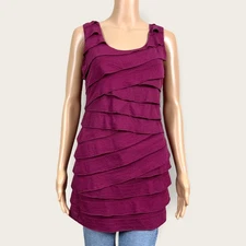Max Studio Purple Tiered Ruffle Stripe Sleeveless Scoop Neck Tank Shirt SMALL