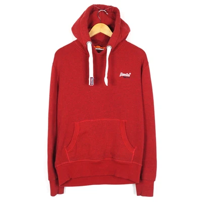SUPERDRY Homme Pull À Capuche Taille M Rouge Poches Coton - Photo 1/4
