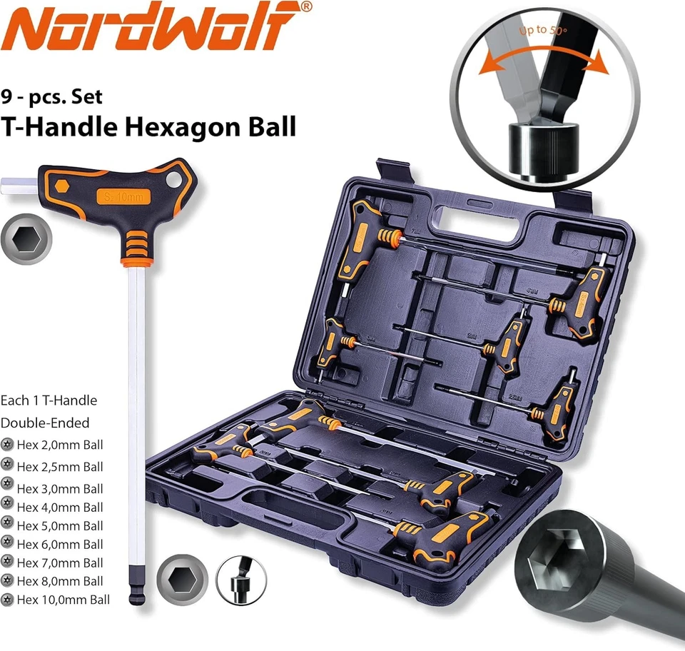 Durable 9-Piece Metric Allen Wrench Set - Ball End & Ergonomic T-Handle - Image 4 of 4