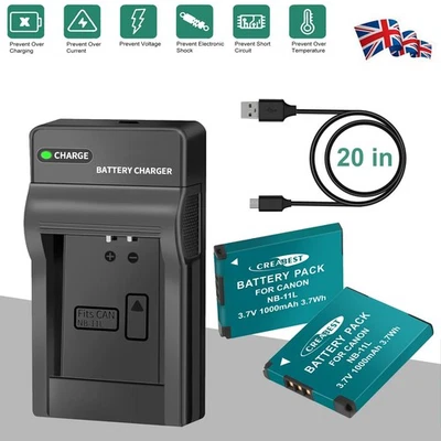 CREABEST Batería + cargador 2 piezas para Canon Ixus NB-11L, 132, 135, 145, 150, 140, 155, 160, 165, 170