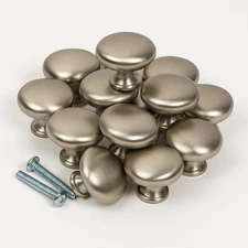 Brushed Nickel Silver Tone Round 1 Inch Cabinet Dresser Pulls Knobs Screws Sets