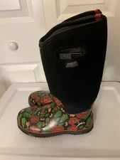 Bogs Womens Sz 7 Rose garden Floral Tall Boots Rubber Shoes Red Green Black