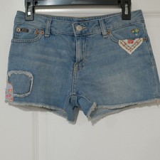 Polo Ralph Lauren Denim Pocket Embroidered Flowers Shorts Girls Size XL 16 